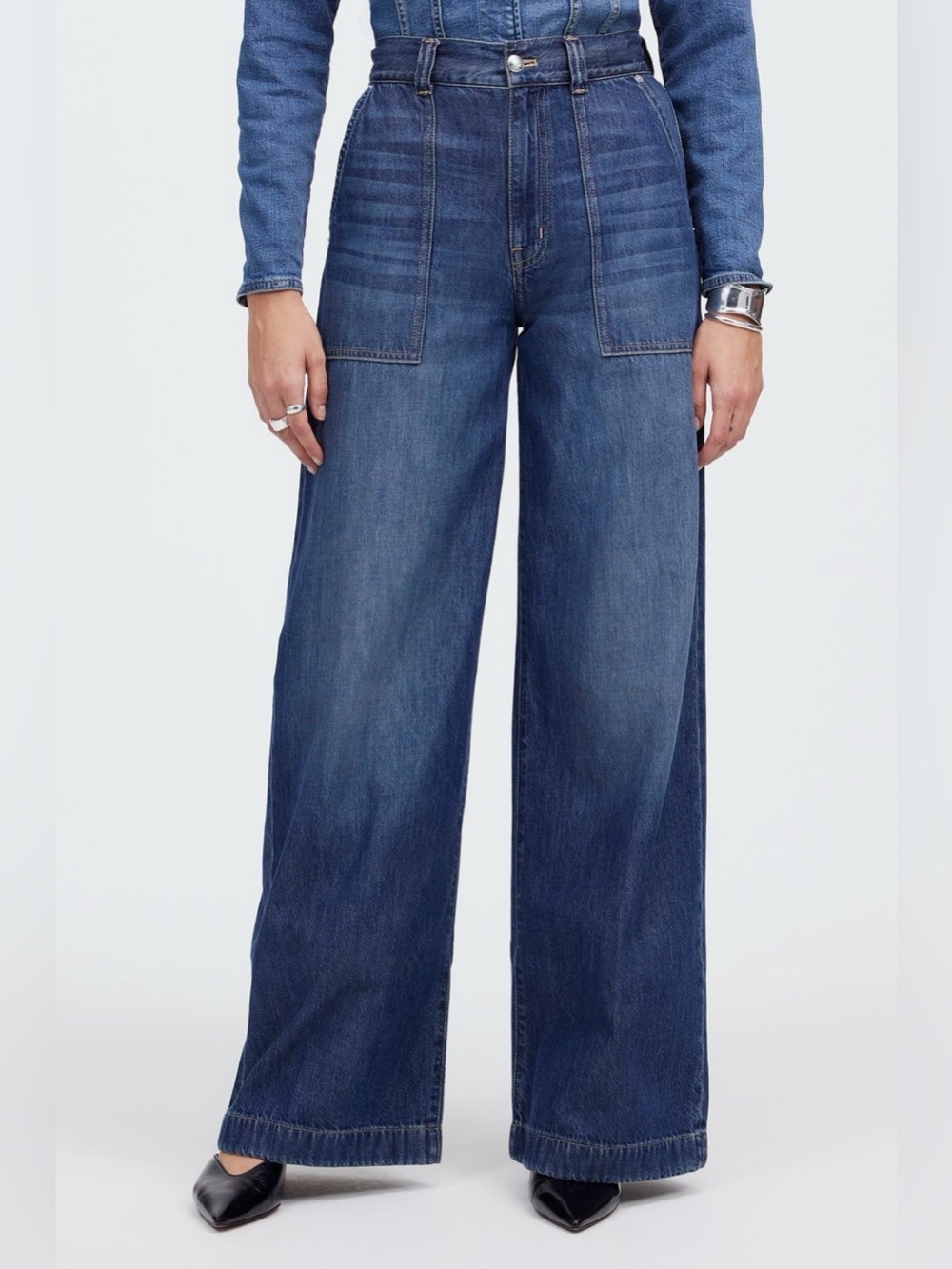 Madewell Airy Superwide Leg Utility Jeans Lindewood Wash Lyocell Blend Size 24 - Picture 1 of 13